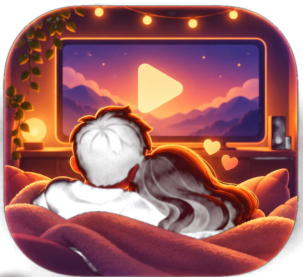 A couple wrapped in a blanket watching a movie together